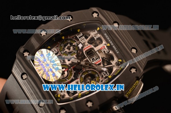 Richard Mille RM11-03 Swiss Valjoux 7750 Automatic Carbon Fiber Case Skeleton Dial With Arabic Numeral Markers Black Rubber Strap 1:1 Original(KV) - Click Image to Close